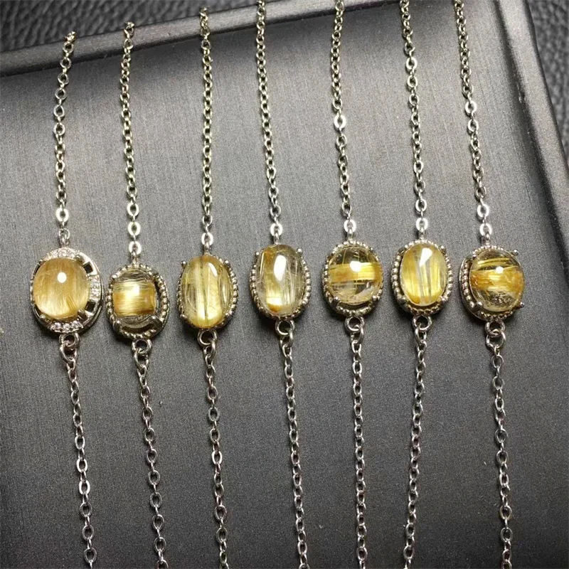 S925 Natural Gold  Rutilated Quartz Bracelet String Charms Fashion Personalized Men Women Gemstone Jewelry Lovers Gift 1PCS