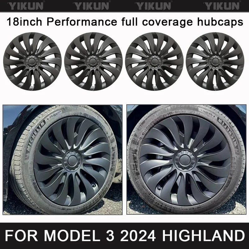 4PCS HubCap for New Tesla Model 3 Highland 2024 18 Inch Performance Replacement Wheel Cap Automobile Full Rim Cover Accessories