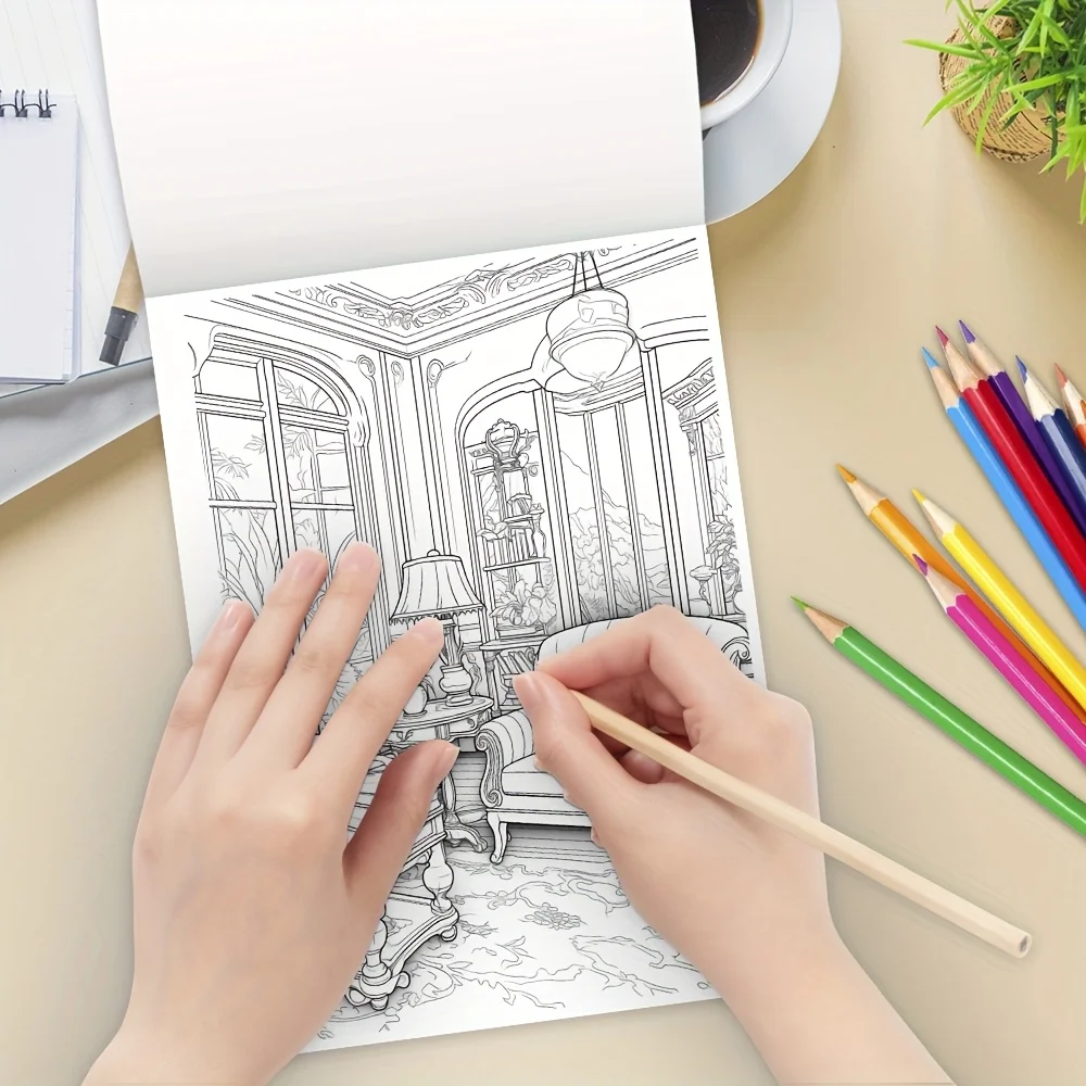 Libro da colorare - 8,3x 11,2 pollici 32 pagine Libro da colorare per mobili Sollievo dallo stress Regalo per il ritorno a scuola, Regalo per la famiglia e gli amici