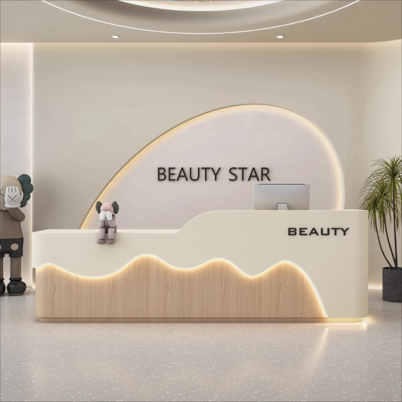 

Beauty Salon Reception Desks Checkout Welcome Counter High Quality Luxury Design Desks Industrial Curved Escrivaninha Furniture