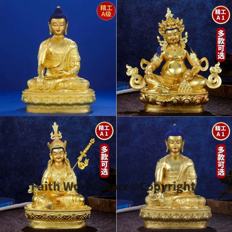 Tibet Nepal High grade good golden COPPER Buddha statue Guru Rinpoche Jambhala fortune Shakyamuni Medicine Buddha safety statue