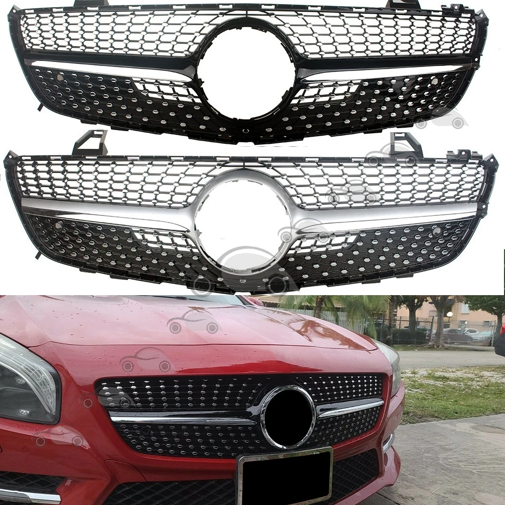 Front Bumper Racing Grill Billet Grille Cover For Mercedes-Benz R231 SL Class 2013-2016 Diamond