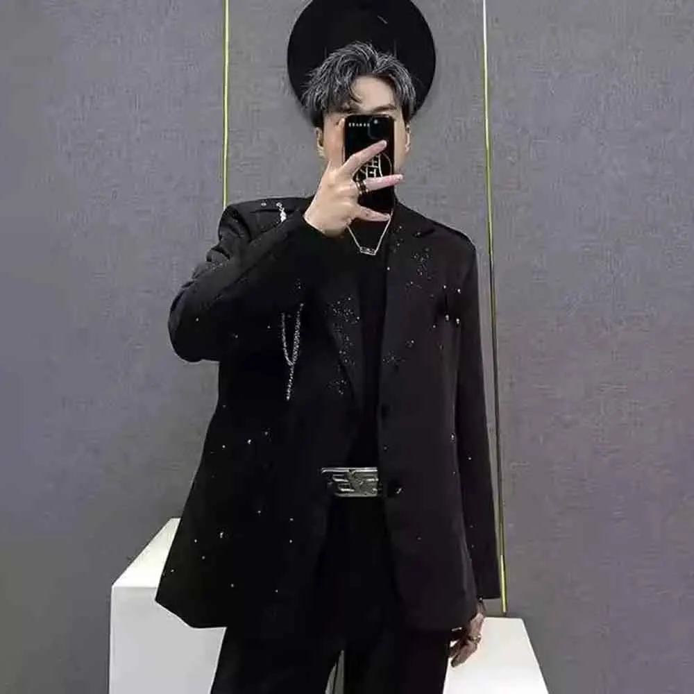 

Winter New Men's Chain Long-Sleeve Jacket American Retro Light Luxury Fashion Trend High Street Loose Casual Niche Men's Top