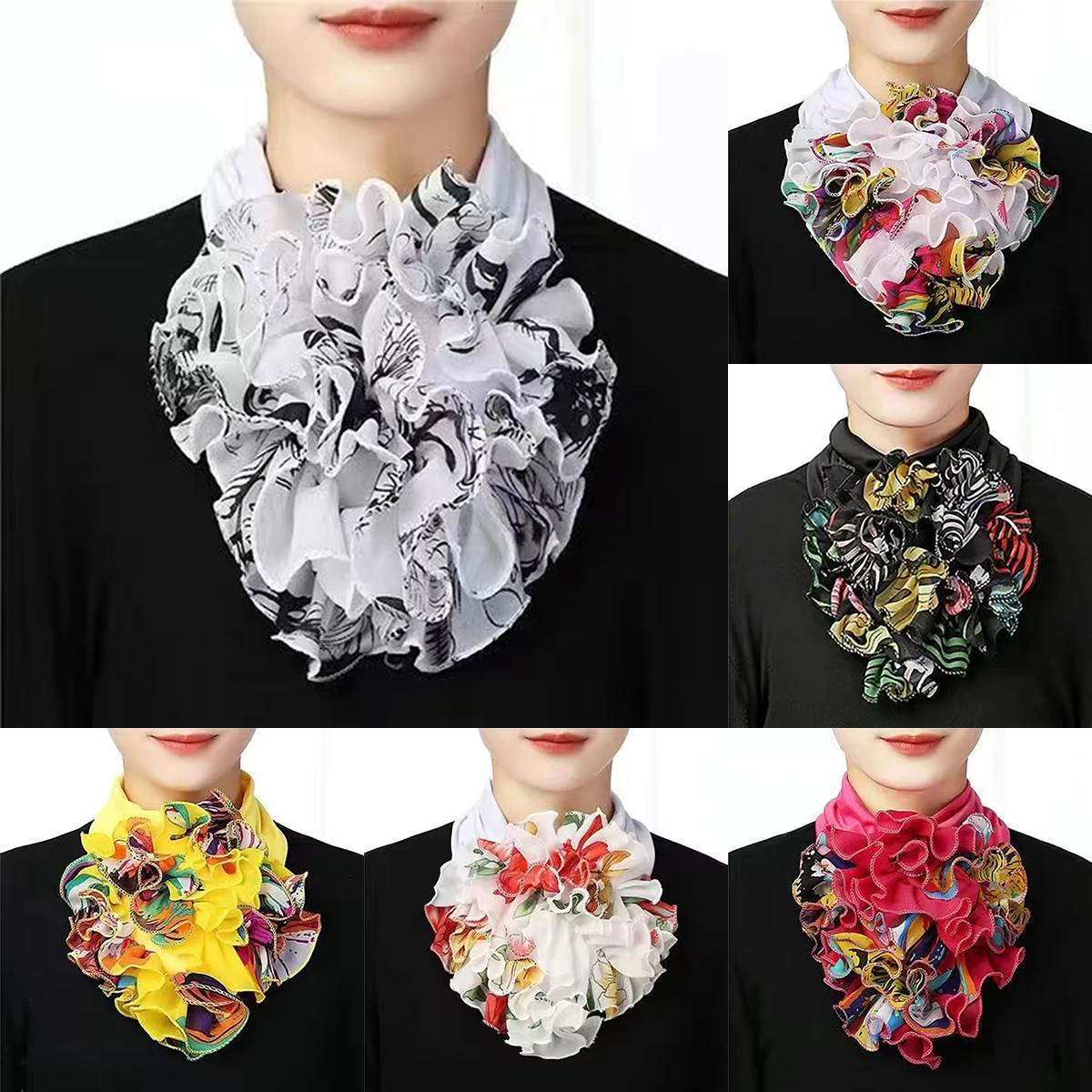 Fashion Chiffon Neckerchief Detachable Floral Printed False Collars For Women Elegant Neck Gaiter Autumn Warm Scarf Free Size