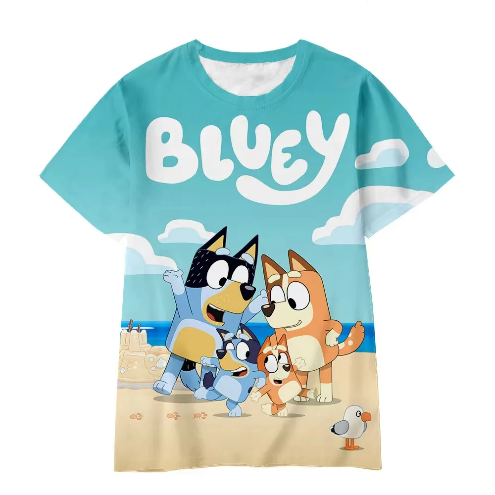 Uniqlo Blueys Anime Peripheral Childrens Printed Short-sleeved  Cute Cartoon  Energetic Sports Animation Bingo Dog Boys T-shirt