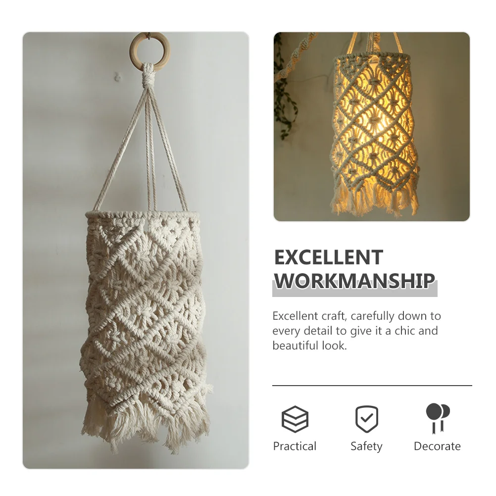 

Macrame Lamp Shade Handmade Cotton Rope Tassel Bohemian Ceiling Light Cover Woven Lampshade for Bedroom Living Room Study Office