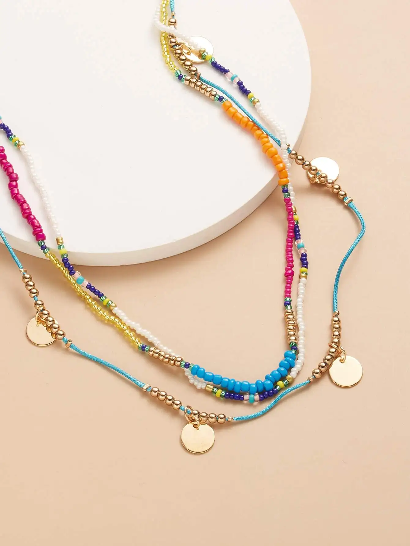 

1pc New Random Color, Spacing & Order Seed Bead Necklace, 3-Layer Handmade Woven Necklace