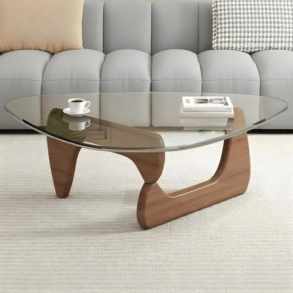 

Triangle Coffee Table Side Table Tempered Glass Countertop Wooden Base Modern Simple Creative Small Living Room Tables Suitable