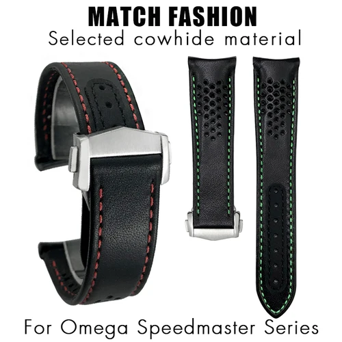 Imagen 1 del producto Correa de reloj de piel de becerro de 19mm, 20mm, 21mm para Omega Speedmaster 310 311 Racing Seamaster 300 Aqua Terra 150, correa de piel de vaca