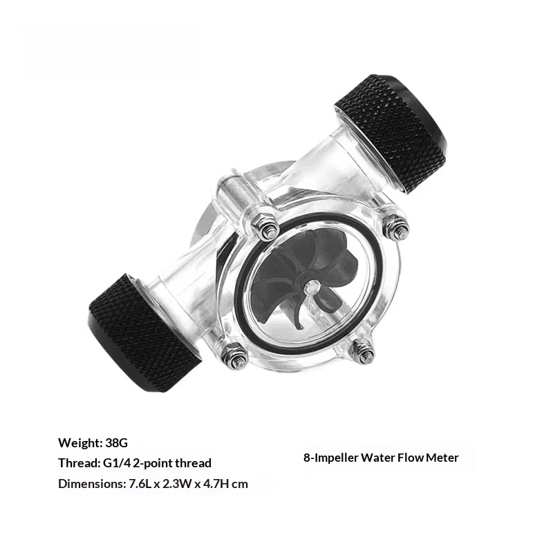 

Computer Water-Cooled 8-Blade Turbine Type Water Flow Meter PVC Material Anti-Slip Design Black G1/42 2 Interface