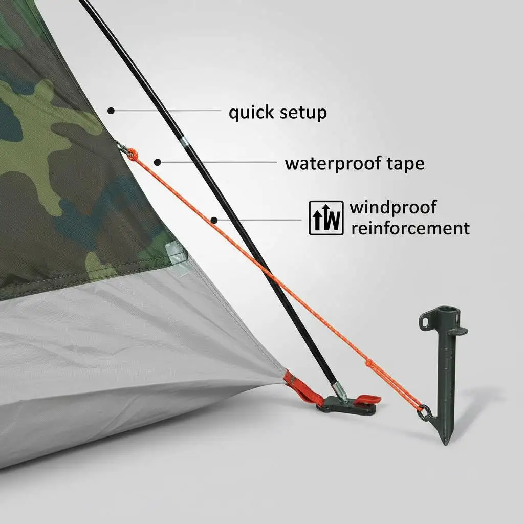 Camping-Kuppelzelt für 2 Personen, Tarnmuster, Wasserdicht - Leicht & Tragbar, Windbeständig mit Aufbewahrungstasche – Detail 4