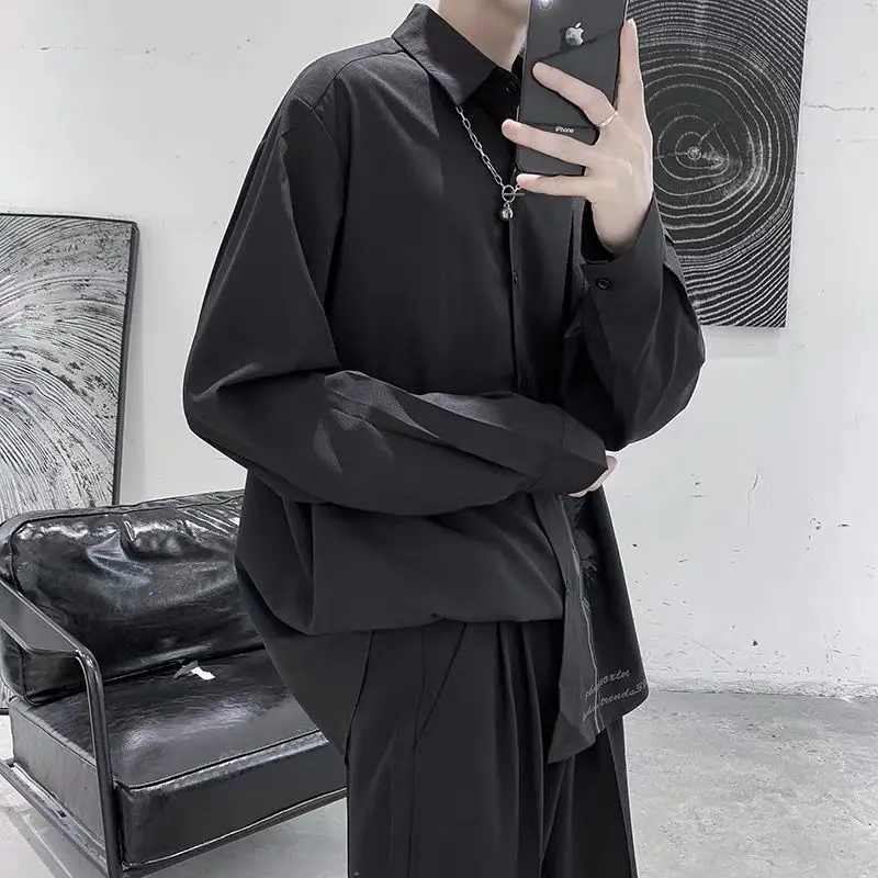 Japanese Trendy Men's 2024 Spring and Autumn New Splicing Square Collar Button Printed Fashion Loose Casual Long Sleeve Shirts