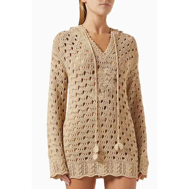 

Women's Stretchy Fine Knit Cardigan,Sexy Hollow,V Neck,Long Sleeve Tops,Knit Dress,New Hoodie,2024 Summer High Quality,y2k