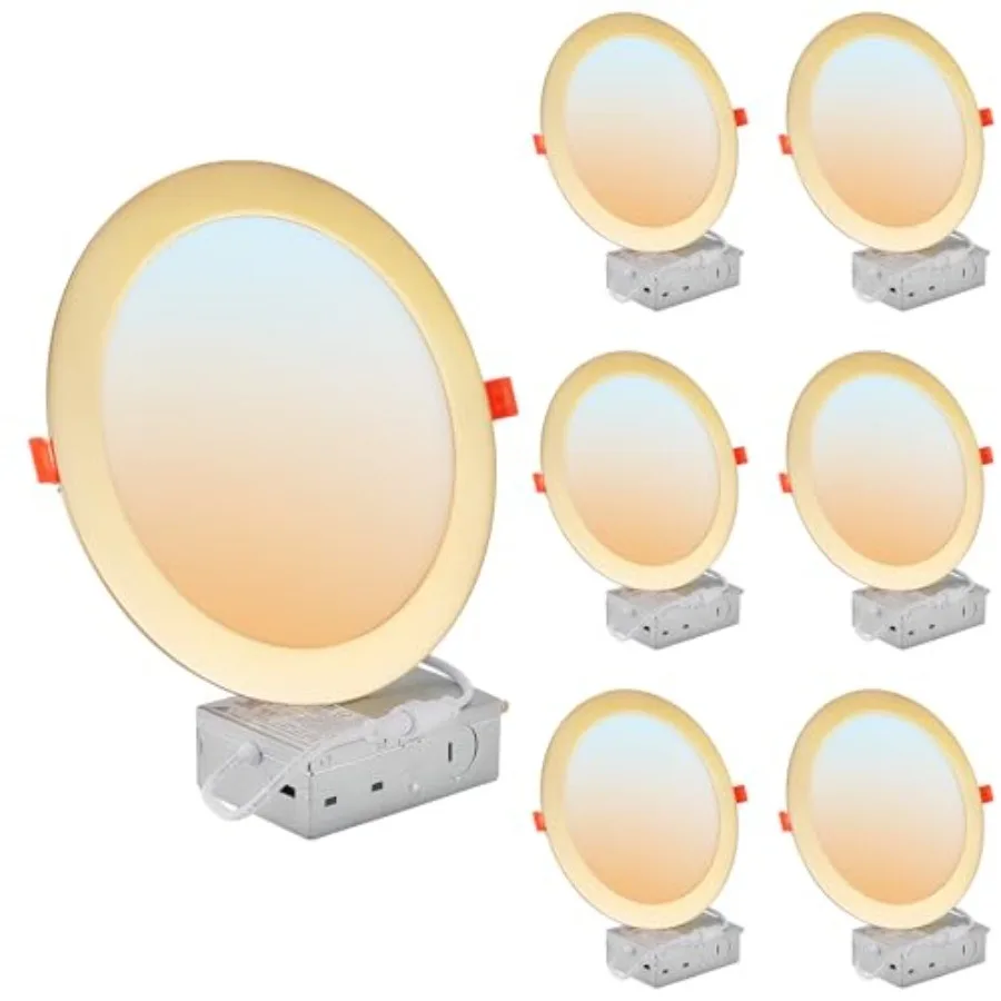 

DLLT LED Recessed Ceiling Light: Pack Slim Recessed Lighting for Kitchen - 5CCT Dimmable Canless Wafer Downlight for Living Roo