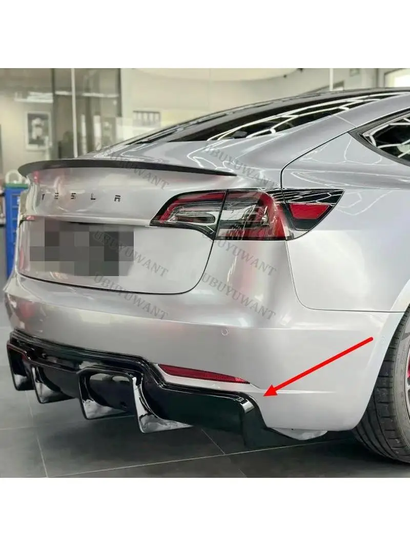 Voor Tesla Model 3 Sedan 2017-2022 4-deurs Achterbumper Diffuser Lip Abs Koolstofvezel Look Side Splitter Beschermplaat Cover Kin Deksel - afbeelding 2