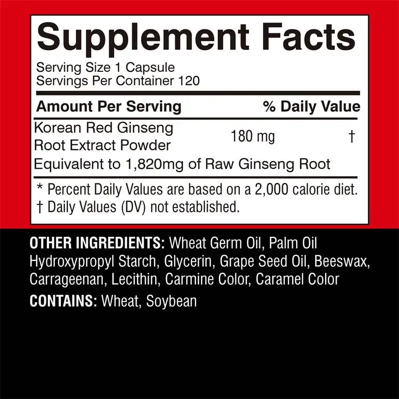 Korean Red Ginseng Extract - Supports Increased Energy, Mood, Endurance and Performance, Improved Muscle Mass