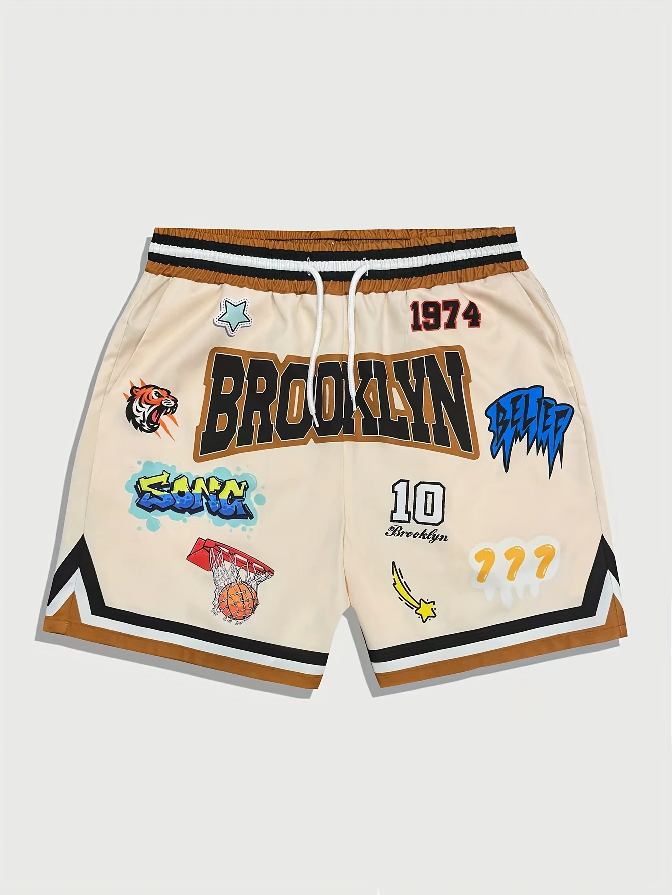 2026 New Wide Leg Basketball Shorts Men's Striped Trim Letter Pattern Drawstring Comfortable Sports Wear for Men