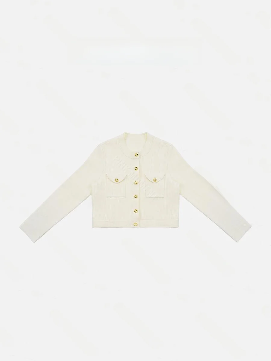 

PM Wang Na Na 2026 New Sle Faionable round Ne Vertical Stripe Knitted ort Coat Ele French Sle Women's Sweater