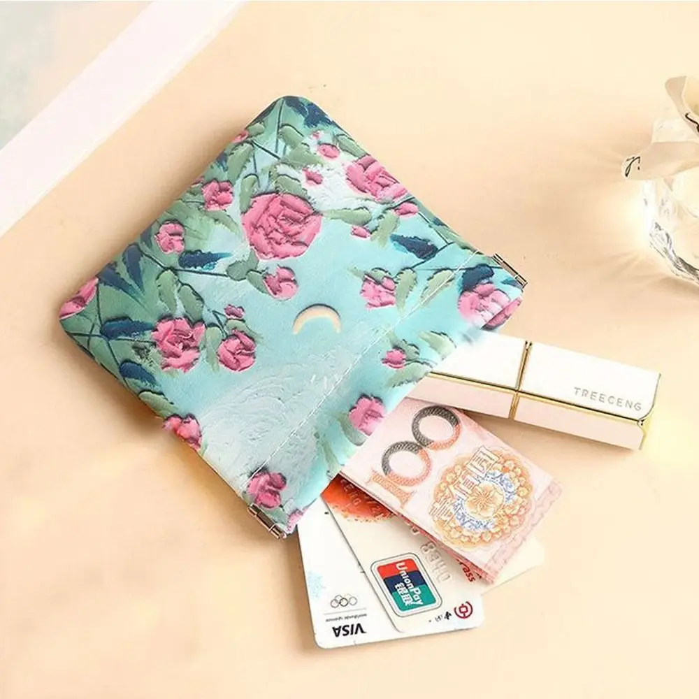 Fashion PU Lipstick Makeup Bag Automatic Closing Flower Print Mini Coin Purse Waterproof Cosmetic Organizer Pouch Travel