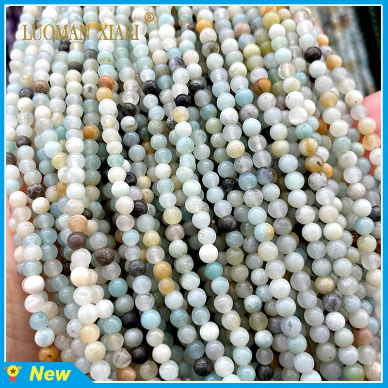 Natural Stone Beads 2 3 4MM Mix Color Amazonite Round Loose Spacer Bead for Jewelry Making DIY Bracelet Necklace Charm