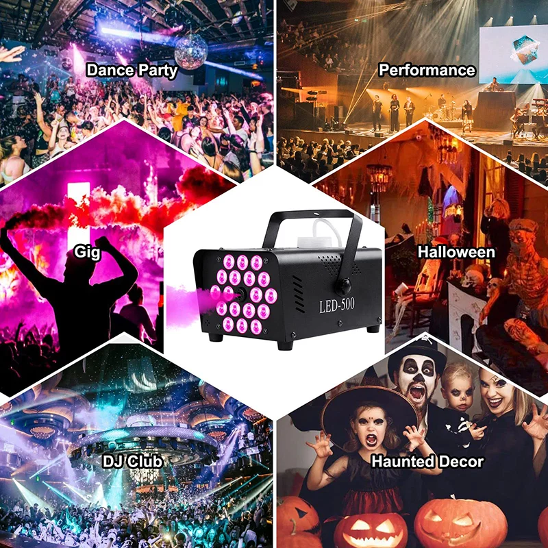 MBVKA 500W LED RGB Wireless Remote Control Fog Machine DJ Disco Smoke Machine For Party Wedding Halloween Stage Effect Fogger