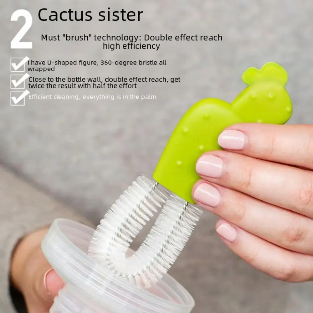 Cactus Cleaning Brush Set Multifunctional Cup Brush Baby Bottle Nipple Cleaner Suction Tube Scrubber Household Kitchen