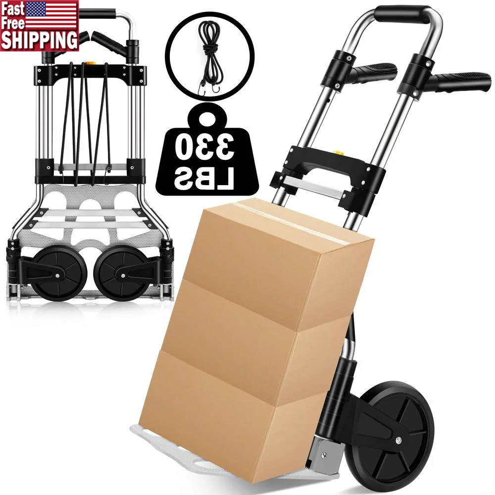 รถบรรทุกมือพับ Dolly Cart ความจุ 330 ปอนด์อลูมิเนียมแบบพกพา Telescoping Handle ยางล้อรถเข็นขนส่ง