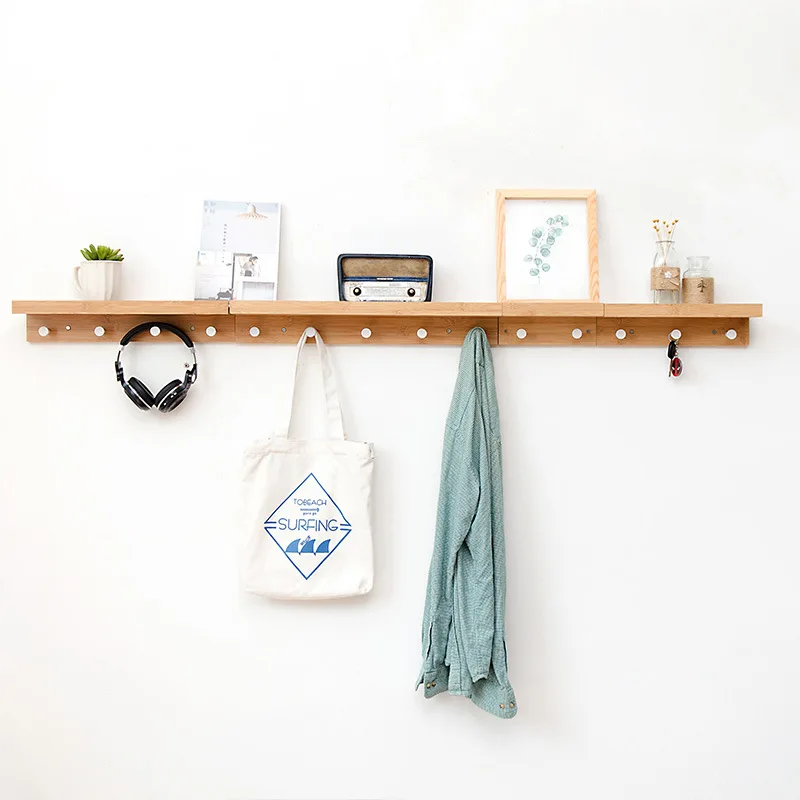 Creative Coat Rack Multi-functional Hook Shelf Living Room Wall-mounted Decorative Towel Hanger Bamboo Partition Floating Rack