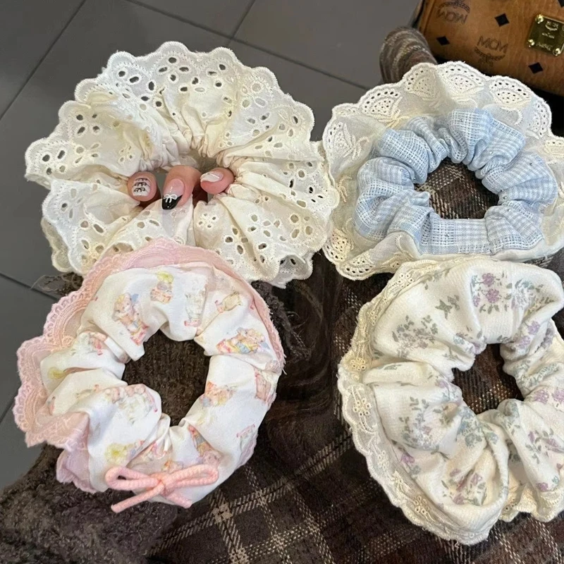 1/4pcs Cloth Lace Hair Rope for Women Fashion High Ponytail Hair Ties Cute Girl No Damage Hair Ring Scrunchie