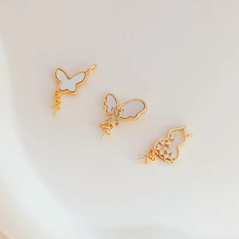 

14K Copper Plated Gold Zircon White Butterfly Shell Butterfly Flying Butterfly Gourd Pendant with Cover, DIY Pendant Support