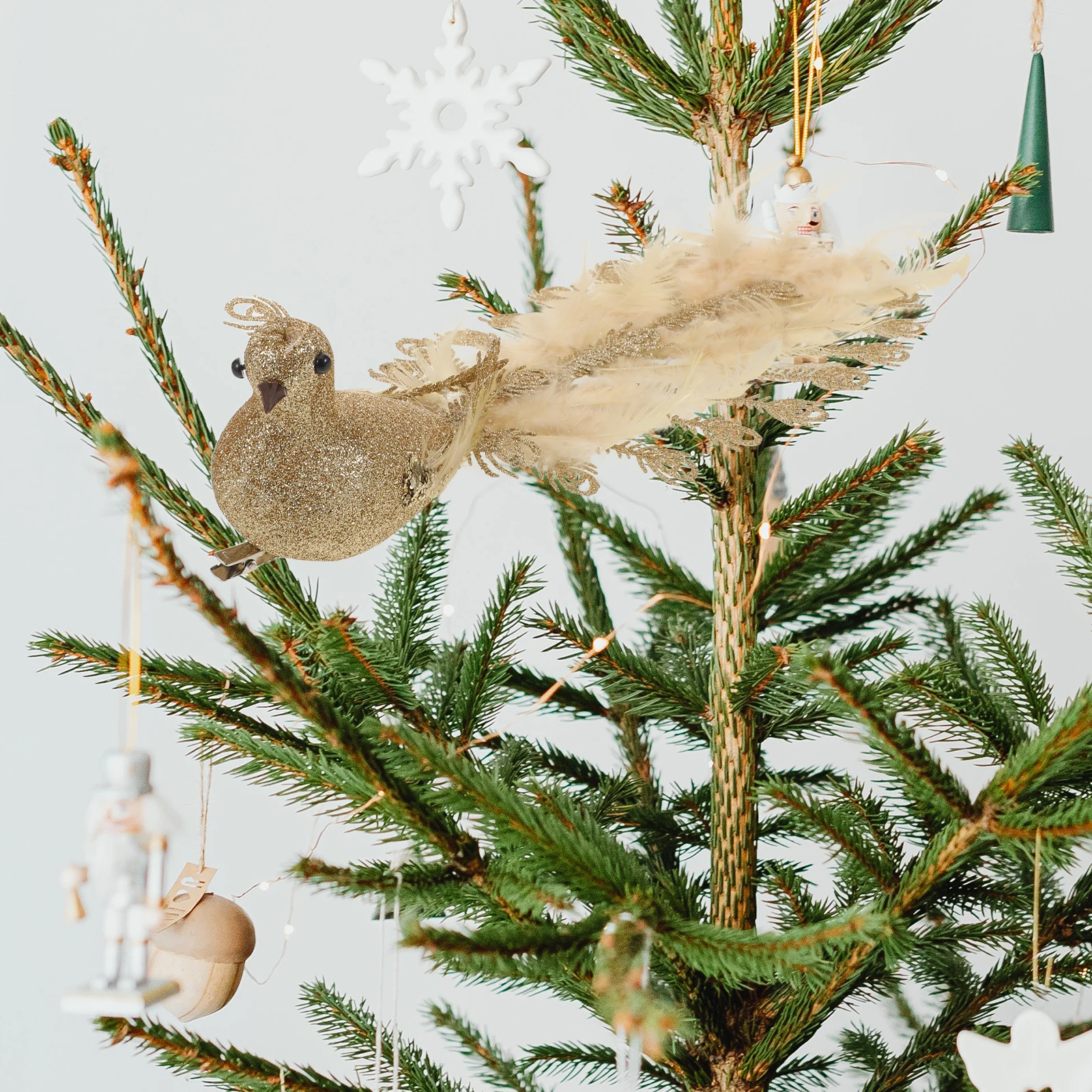 

Christmas Peacock Decoration Artificial Simulation Birds Display Golden Iron Wire Figurine