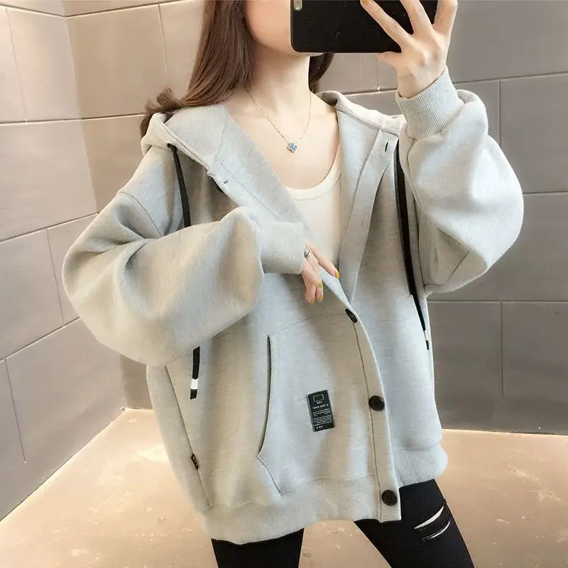 Women's Hooded Sweatshirt Jacket 2024 New Item Women's Loose Autumn/winter Versatile Top Cardigan