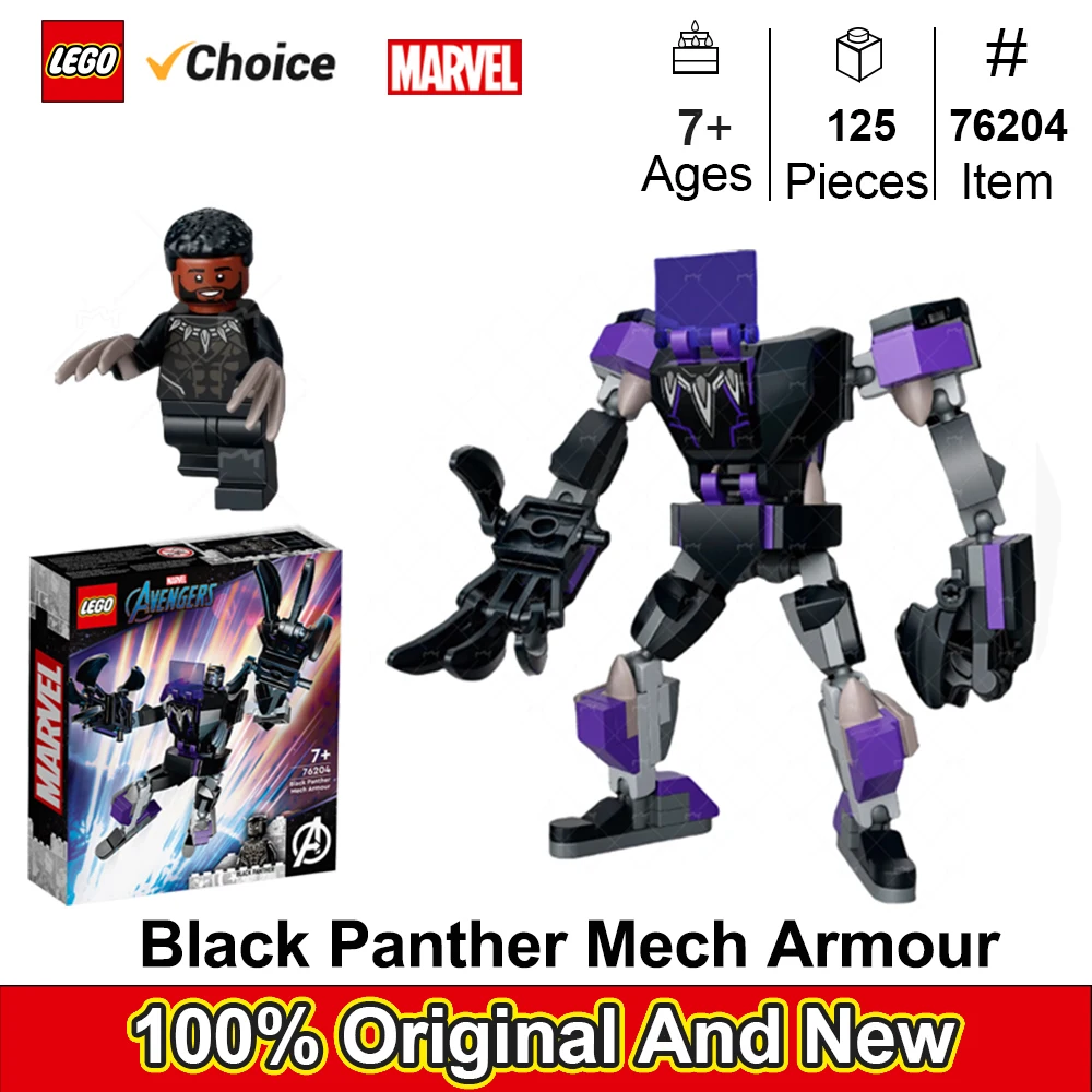 LEGO 76204 Marvel Black Panther Mech Armor Building Kit; Collectible Mech and Minifigure for Super-Hero Kids Aged 7+ (124 Pcs)