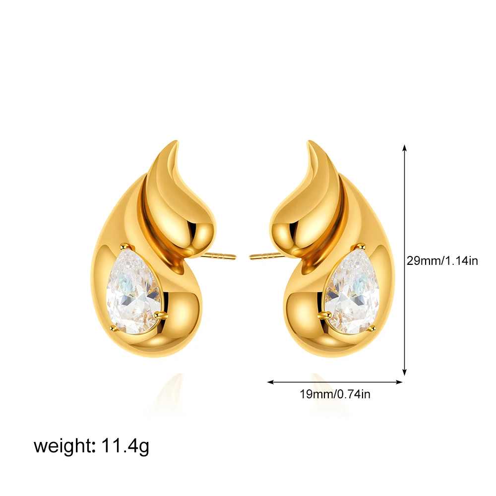 Golden Color Chunky Double Teardrop Earrings for Women Clear Crystal Waterdrop Statement Earring Vintage Jewelry Lightweight