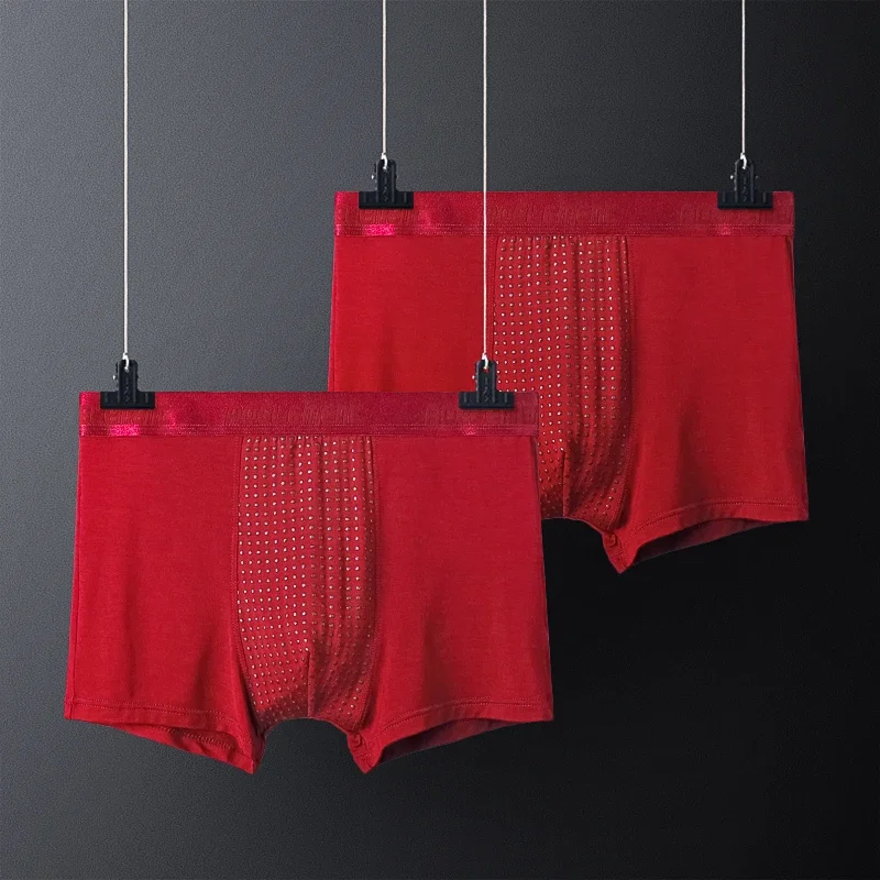 2PCS Men's cotton-polyester briefs with magnets, summer breathable youth style, four-cornered waistband