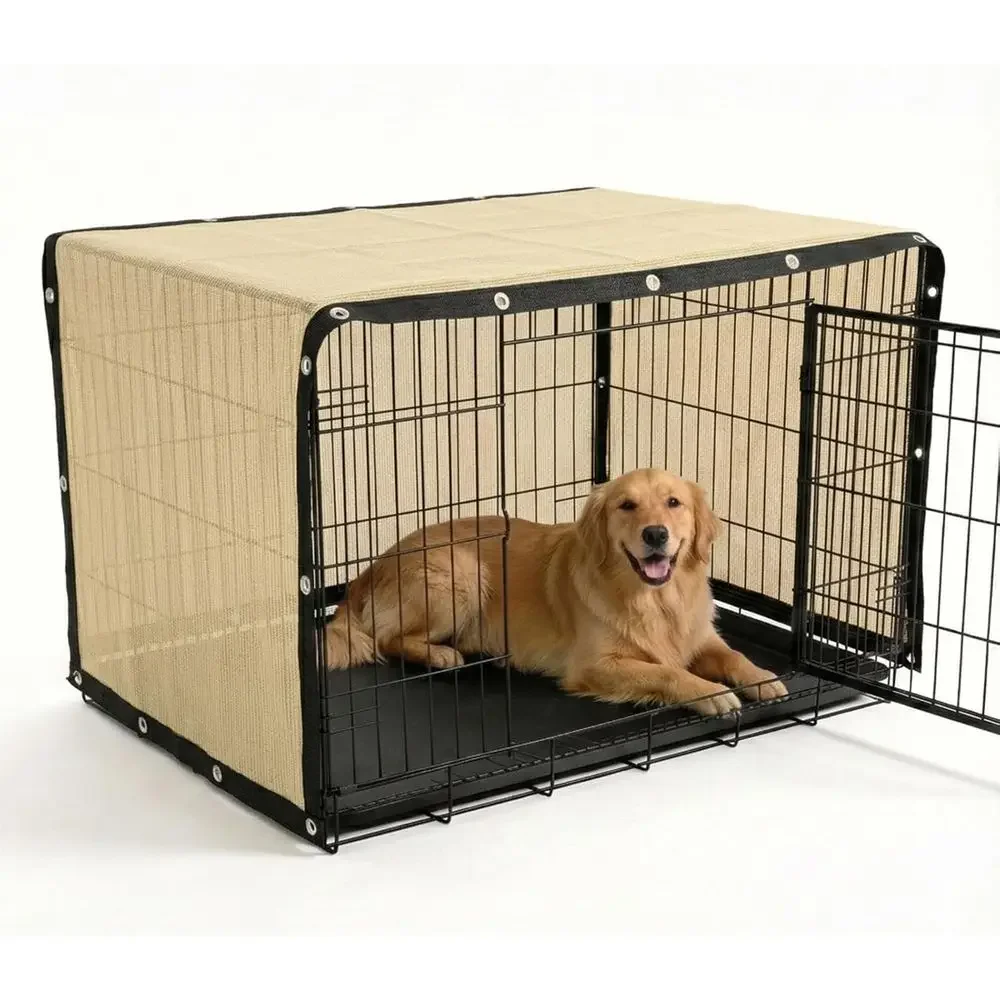 

UV Block Sun Shade Cloth for Dog Kennel, 5' x 14' Beige Pet Playpen with Grommets, Durable Mesh for Outdoor Privacy and Protecti