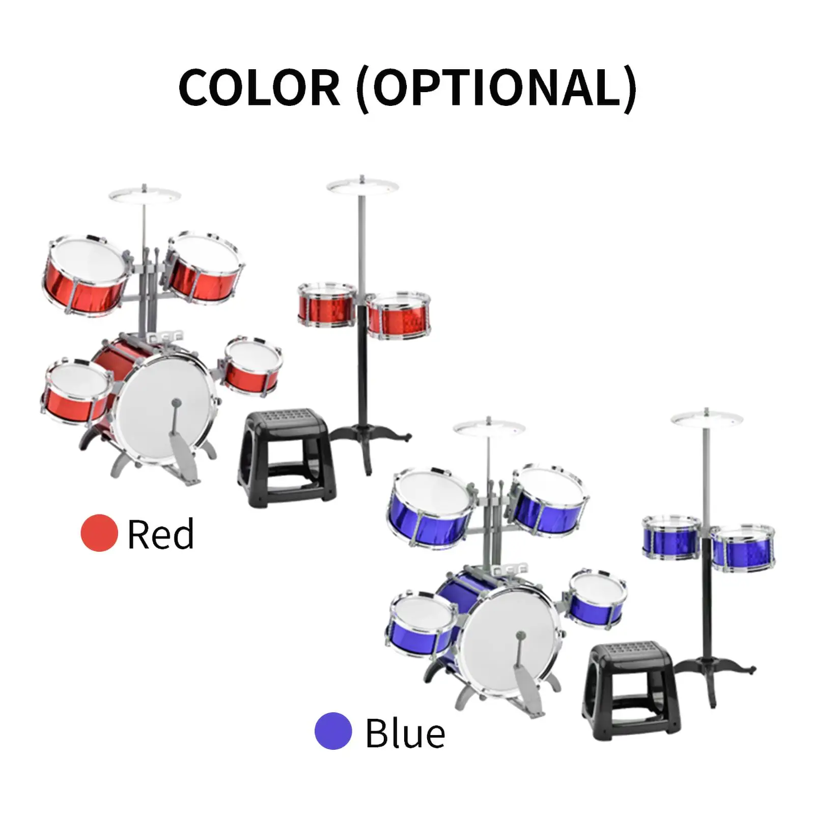 für Anfänger, Jazz-Drum-Set mit Hocker, 7-teilig, dicke PVC-Trommelköpfe, einfach zu installierende Musik-Schlaginstrumente, tolle Geschenkidee
