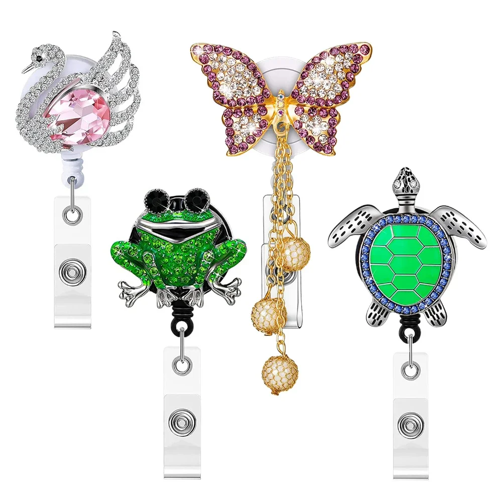1pc New Diamond Butterfly Owl Shape Retractable Nurse Badge Reel Clip Badge Holder Students Doctor Id Card Holder Metal Ornament