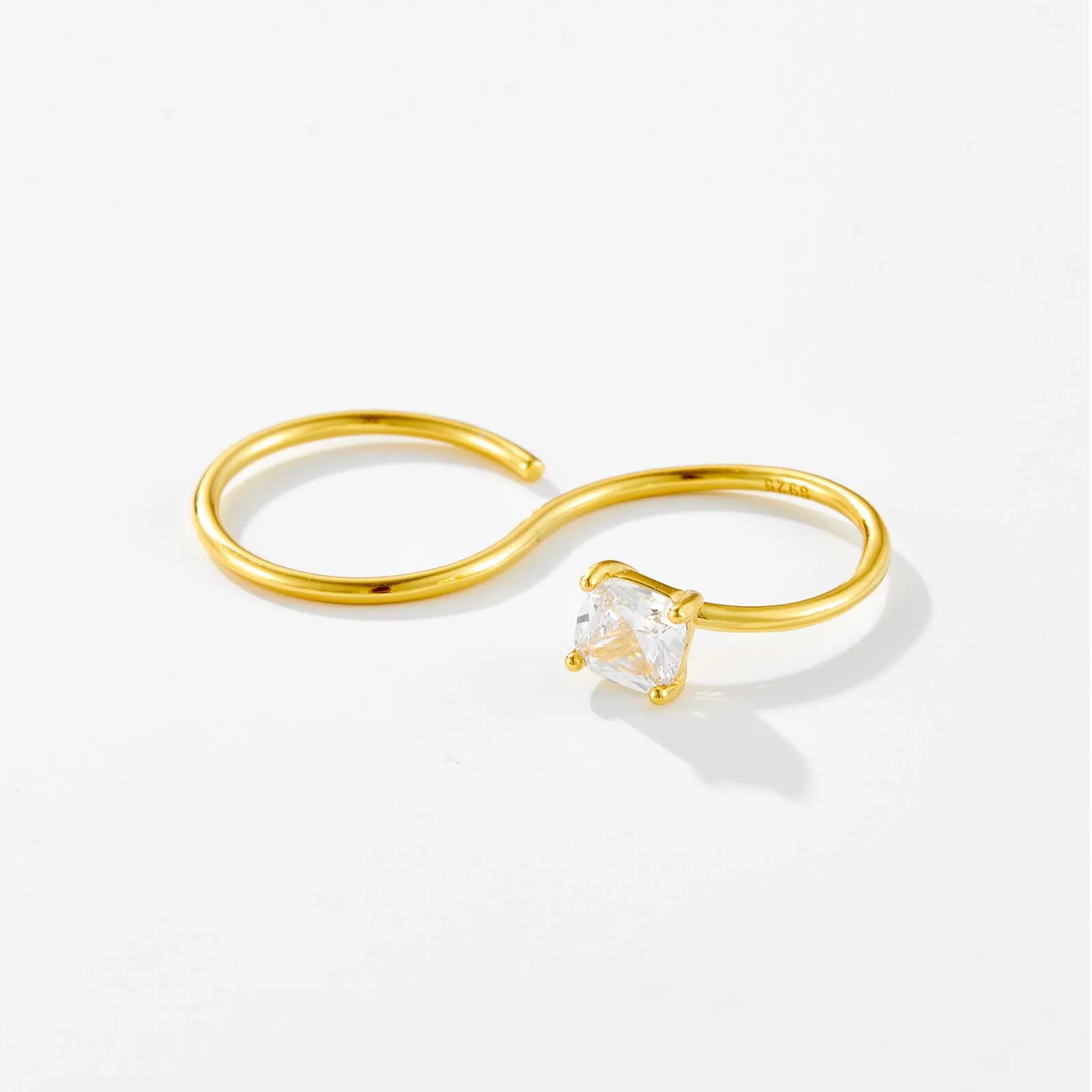 ANDYWEN 100% 925 Sterling Silver Gold dwa palce S geometryczne kobiety rozmiar pierścionek luksusowy kryształ szlachetna biżuteria 2024 S klejnoty — zdjęcie 3