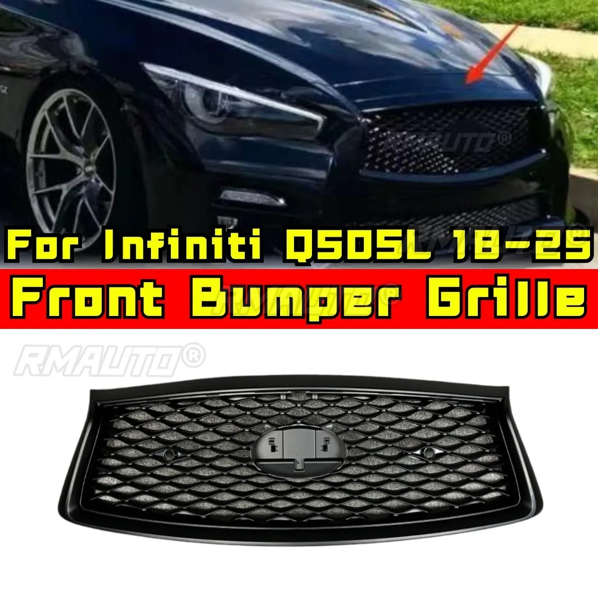 

Car Bumper Grill Decorative Strips Racing Grille Body Kit Front Bumper Grill For Infiniti Q50SL 2018-2025 Exterior Part