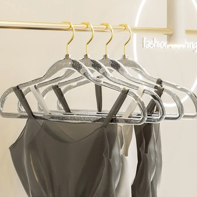 10Pcs Ins Acrylic Plastic Hanger Glitter Clear Coat Hanger Female Crystal Clothes Organizer Wardrobe Storage Drying Rack