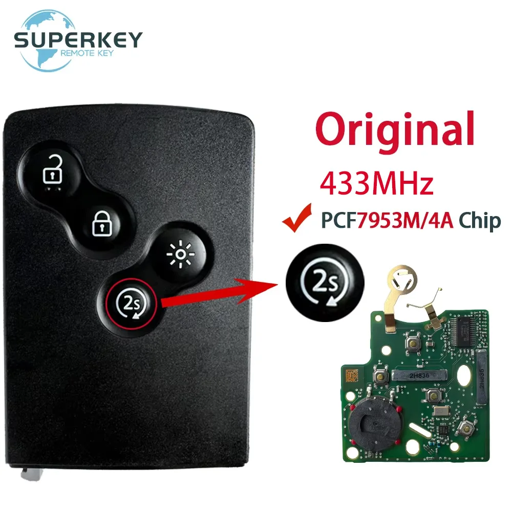 

Original Key Remote Start Buttons For Renault Clio IV Captur Kadjar 2009 - 2017 PCF7953M 4A Chip 433 MHZ Keyless Smart Car Key