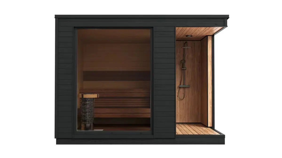 Luxury Outdoor Sauna and Steam Room Modern Design with Shower for Villas Solid Hemlock Wood