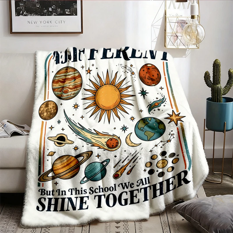 Teacher Cozy Blanket Warm Blanket, We Are All Different School Space Planets Inclusivity Soft Blanket