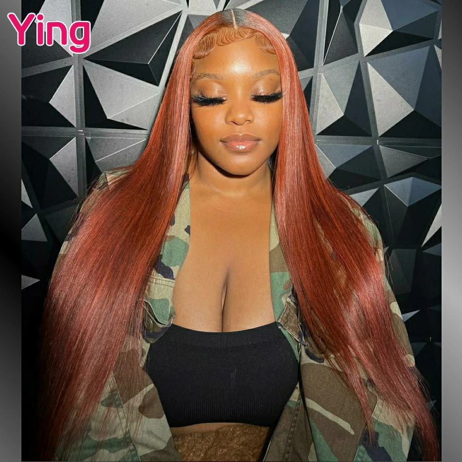 

Темный корень, красный, коричневый цвет, прямые 13x4 13x6, кружевные фронтальные парики из натуральных волос, предварительно выщипанные бразильские готовые парики Go 5x5 с застежкой