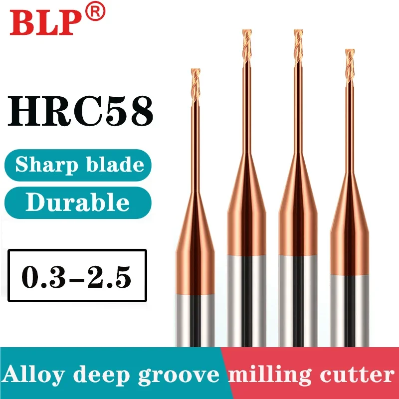 

HRC55 2-Flute Tungsten Steel Carbide Steel Coating Flat Bottom Deep Groove small Milling Cutter CNC Machinery Endmill Tools