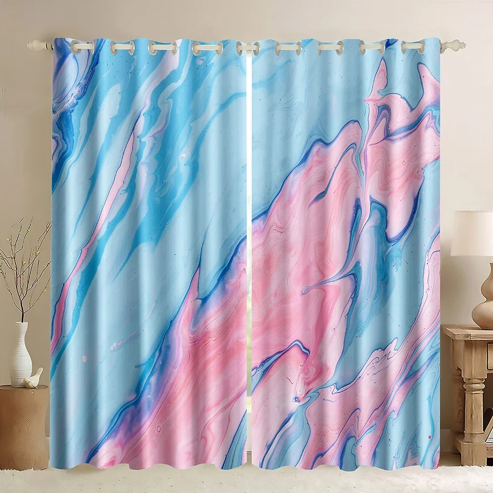 Blue-Pink Marble Window Curtain,Pink Marble Texture Modern Art Abstract Window Curtains Abstract Ink Painting Blackout Curtain