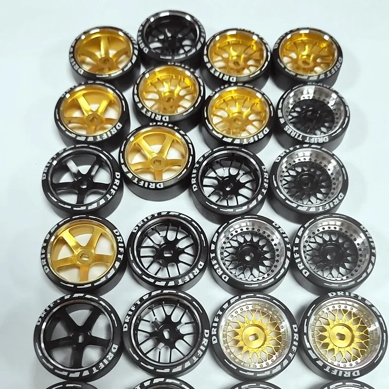 4pcs/set alloy rc wheel rim+ drift tire for 1/28 Wltoys K969 K989 P929 kyosho rally model car upgraded part