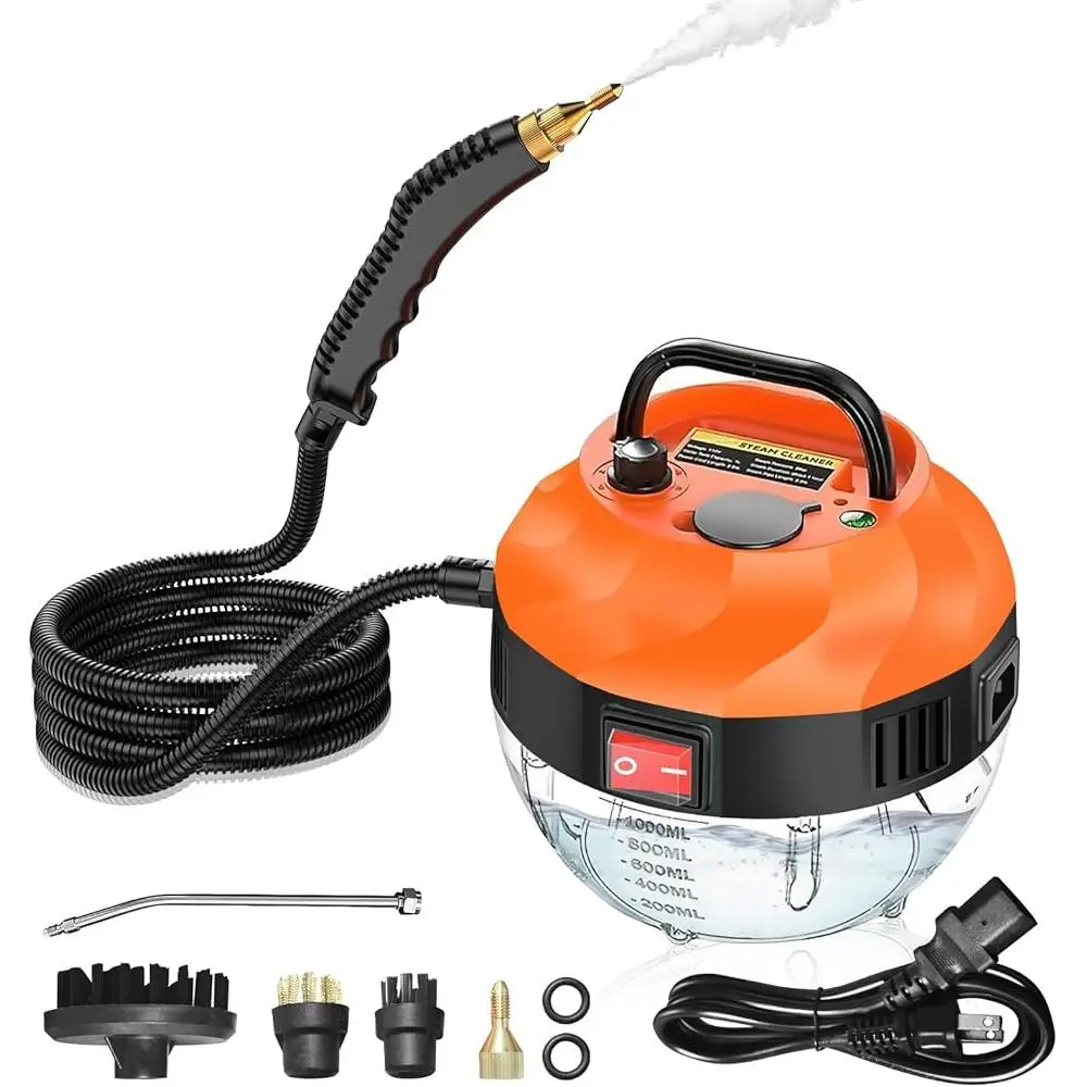 High Pressure Handheld Steam Cleaner 2500W Portable Steamer 105℃ Fast Heating Multi-Surface Cleaning Tool with 3 Brush Heads
