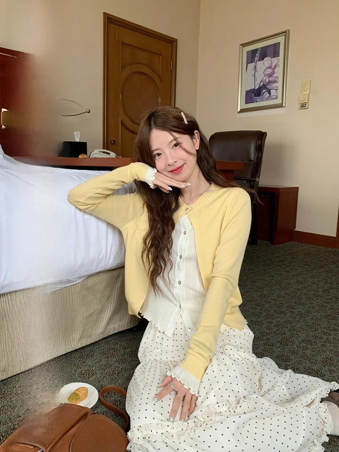 

Lush Simplistic Knitted Open Cardigan Korean Style Casual Lazy Layering College Style Women's Long Sleeve round Neck Pullover